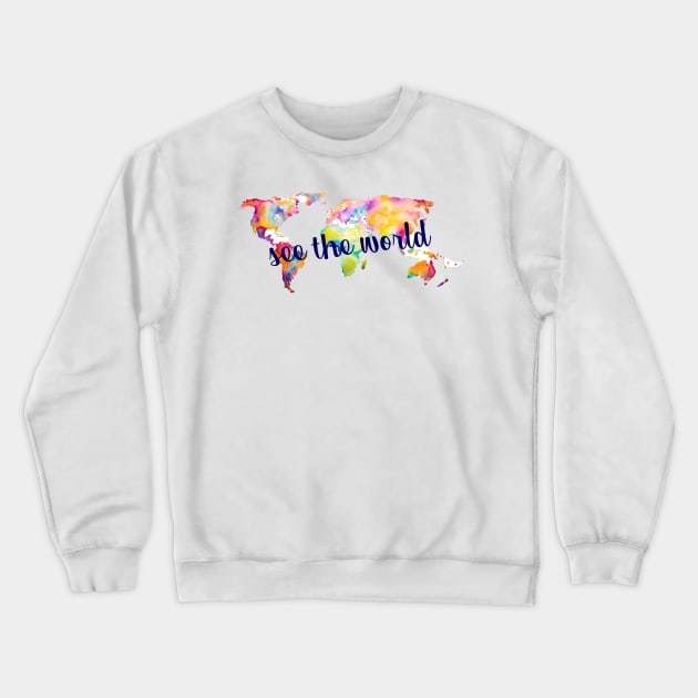 See the World Watercolor Map Crewneck Sweatshirt by annmariestowe